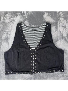 Vintage Allen B Studded Cropped Vest Top Grunge Punk Gothic Y2K Black‎ Size XL